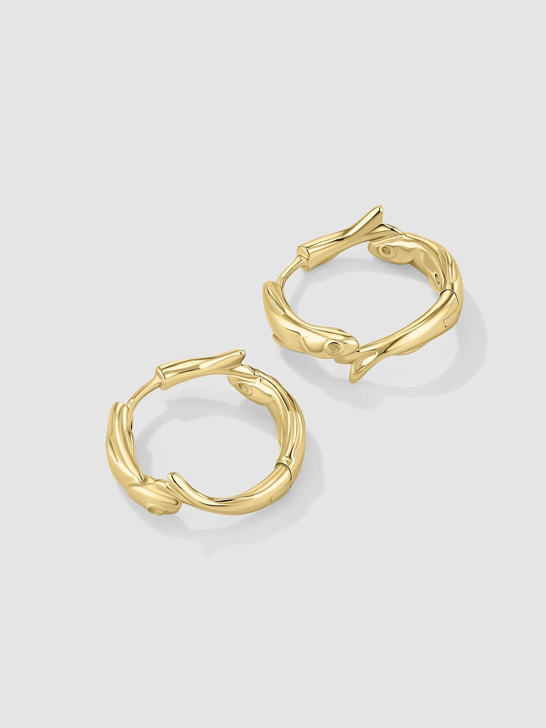 Twin Fish Hoops Gold Plated