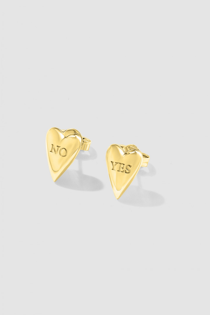 YES-NO HEART STUDS YELLOW GOLD PLATED title=