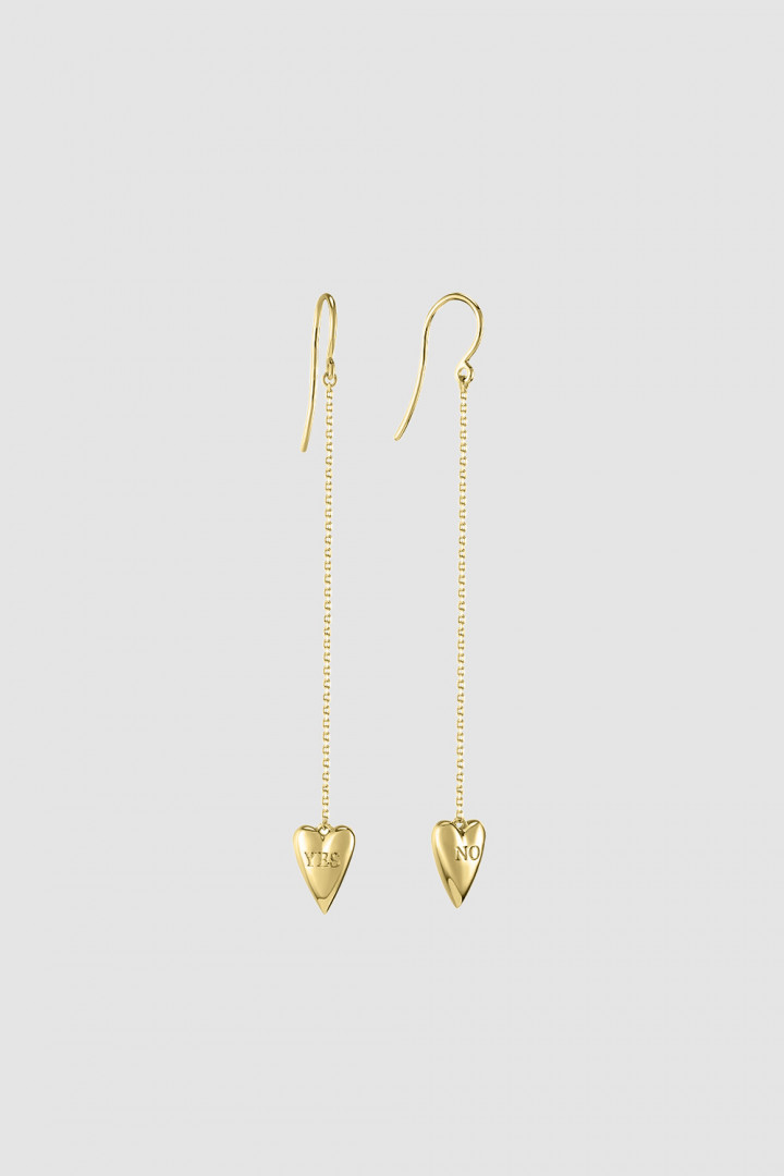 YES-NO HEART EARRINGS YELLOW GOLD PLATED title=