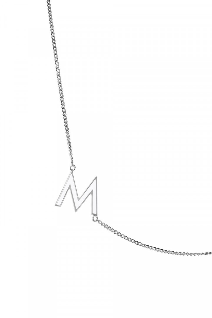 LETTER M NECKLACE WITH WHITE ENAMEL title=