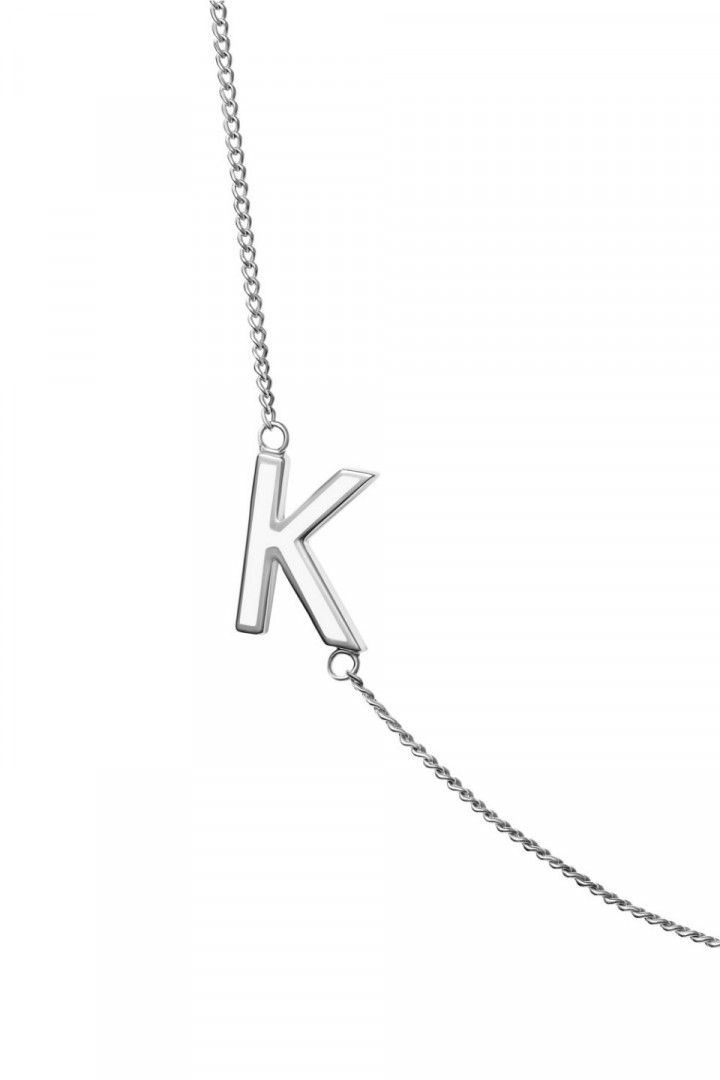 LETTER K NECKLACE WITH WHITE ENAMEL title=
