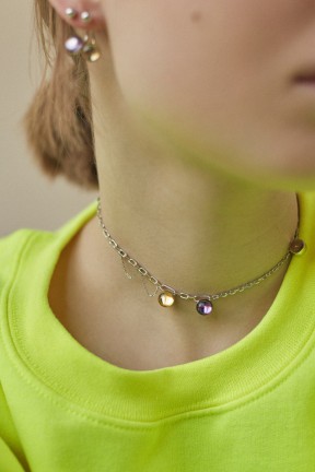 Yellow and Violet Lollipop Short Necklace