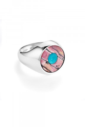 DOUBLET SIGNET RING TURQUOISE & RHODONITE