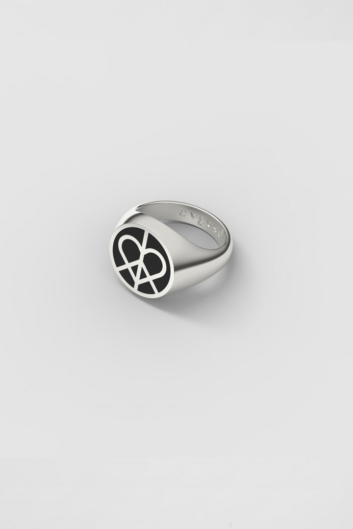 PEACE & LOVE SIGNET RING WITH BLACK ENAMEL