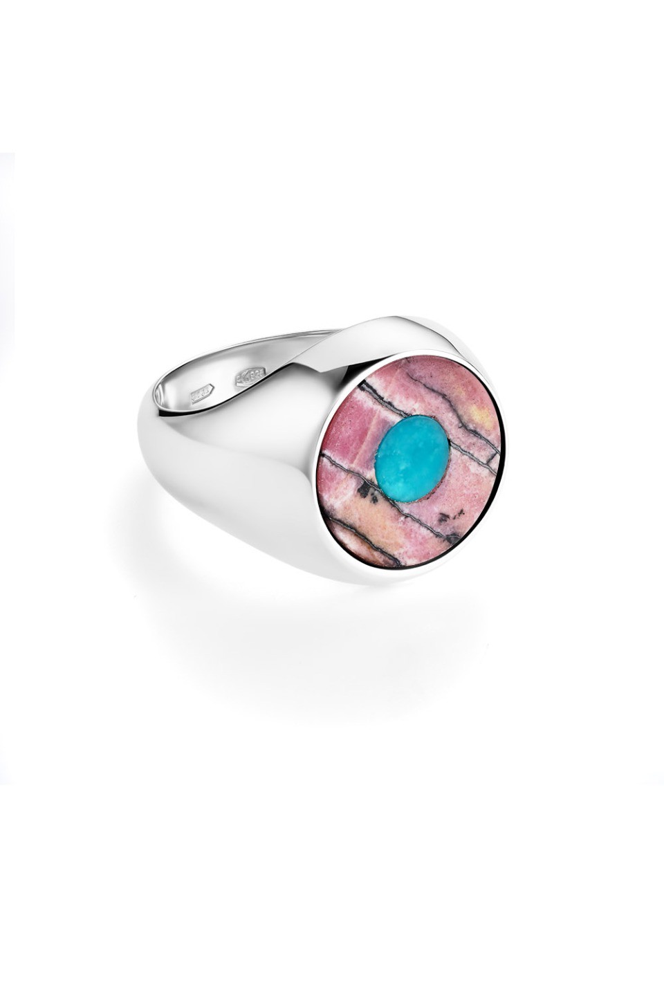 DOUBLET SIGNET RING TURQUOISE & RHODONITE  